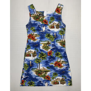Vitnage Shannon Marie Hawaiian Size M/10 Cotton Blue Tropical Shift Dress P146